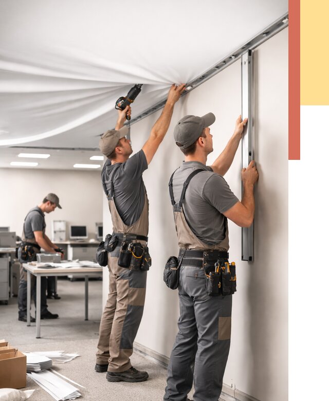 Монтаж натяжного потолка в офисе в Краснокамске от 456 руб/м² — быстро и недорого | ОТДЕЛОЧНИК-Кнм