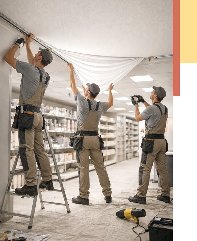 Монтаж натяжного потолка в магазине в Краснокамске от 4562 руб. быстро и недорого | ОТДЕЛОЧНИК-Кнм