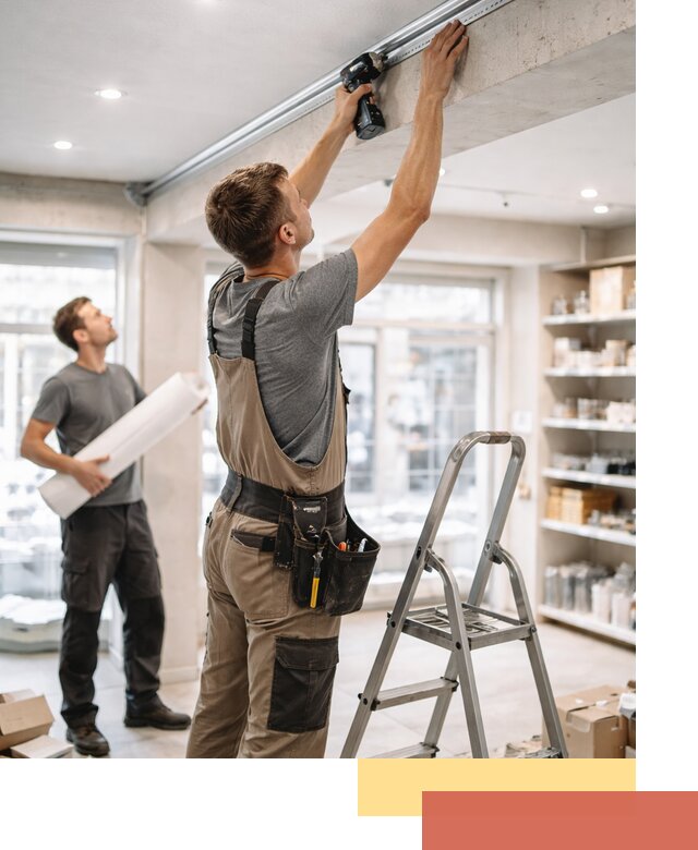 Монтаж натяжных потолков в магазине в Краснокамске