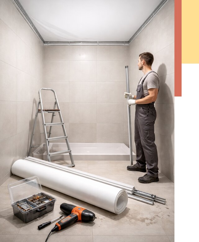 Монтаж натяжного потолка в санузле в Краснокамске от 1875 руб. — ОТДЕЛОЧНИК-Кнм