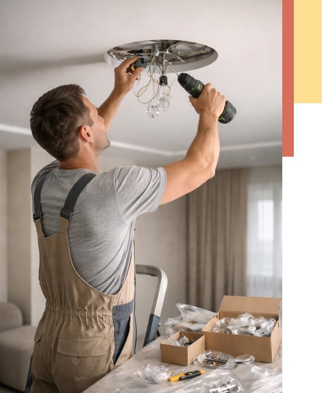 Установка люстры в натяжной потолок в Краснокамске от 1216 руб. | Быстро и недорого — ОТДЕЛОЧНИК-Кнм