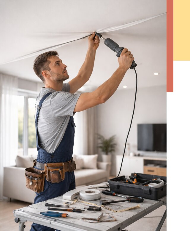 Ремонт натяжных потолков в Краснокамске от 9630 руб. под ключ — ОТДЕЛОЧНИК-Кнм