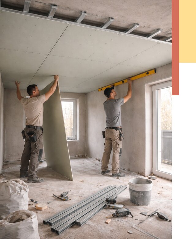 Одноуровневый потолок из гипсокартона в Краснокамске от 760 руб. — монтаж под ключ | ОТДЕЛОЧНИК-Кнм