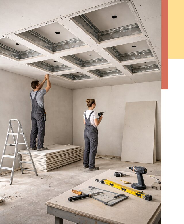 Кессонный потолок из гипсокартона в Краснокамске от 1875 руб. — монтаж и под ключ | ОТДЕЛОЧНИК-Кнм