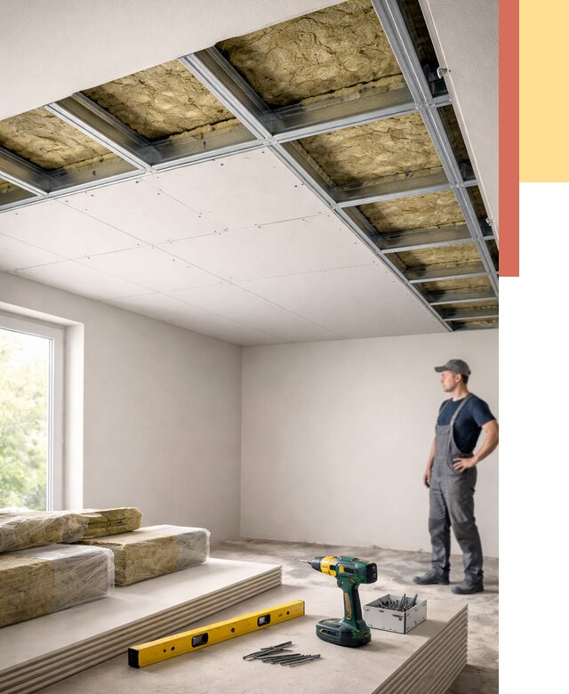 Звукоизоляция потолка ГКЛ в Краснокамске от 963 руб. — монтаж под ключ | ОТДЕЛОЧНИК-Кнм