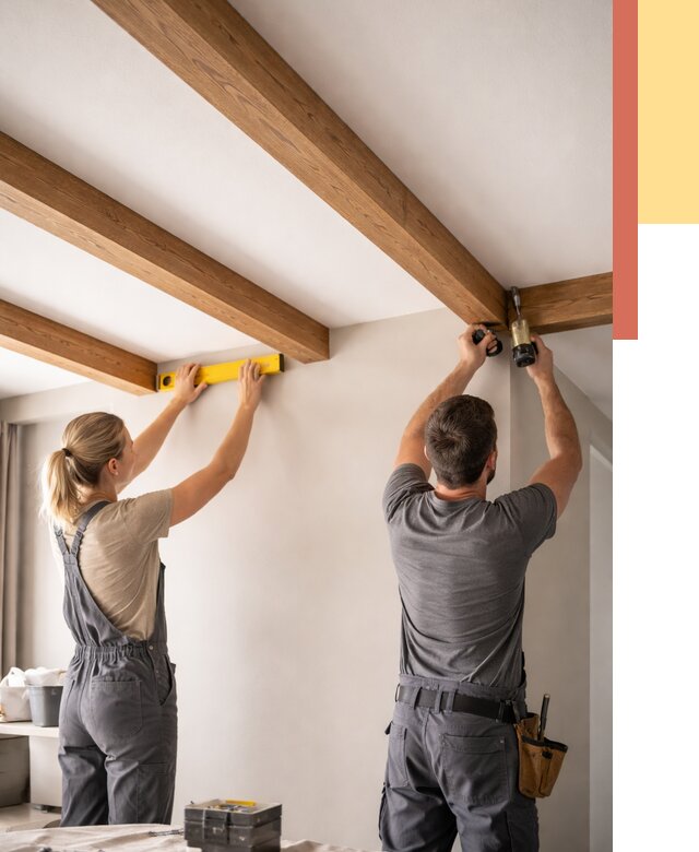 Монтаж декоративных балок на потолок в Краснокамске от 4258 руб. — ОТДЕЛОЧНИК-Кнм